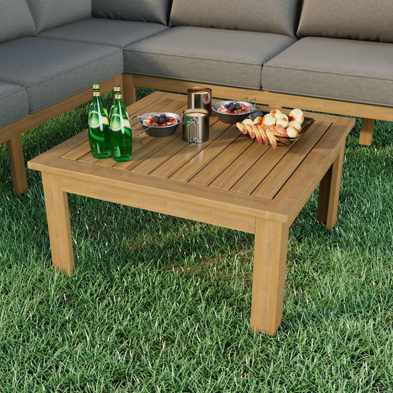 Exclusive 4-Piece Outdoor Acacia Wood Sectional Sofa Set with Woven Rope Armrests