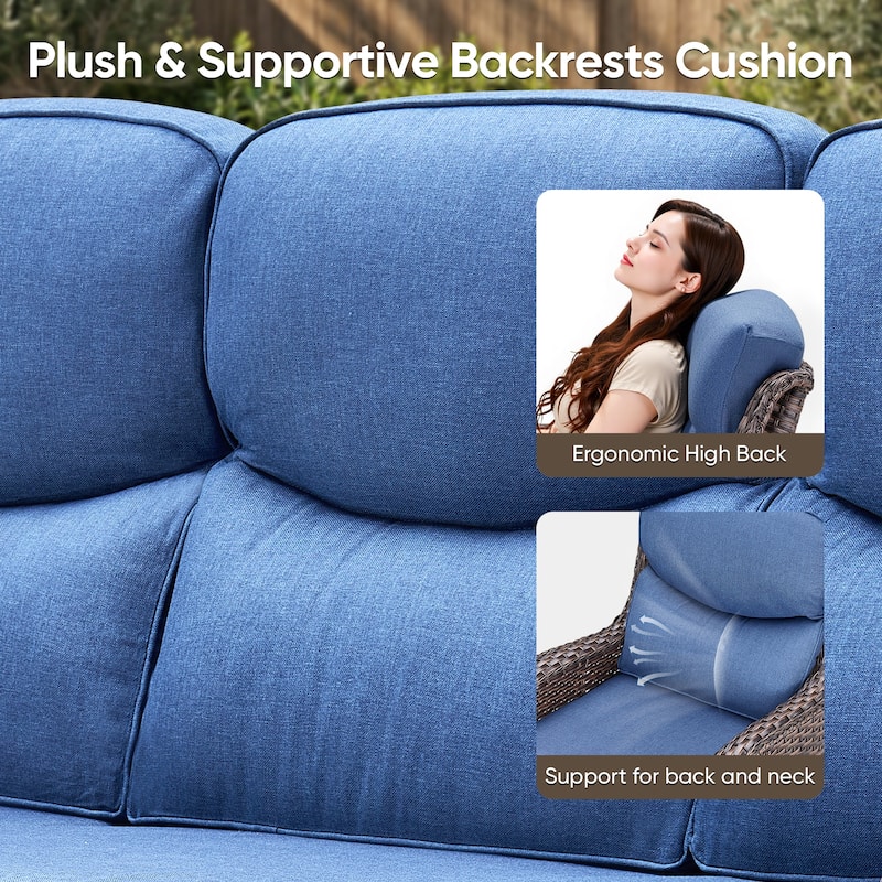 Pocassy Outdoor Patio Loveseat All-Weather Wicker Loveseat with Cushions