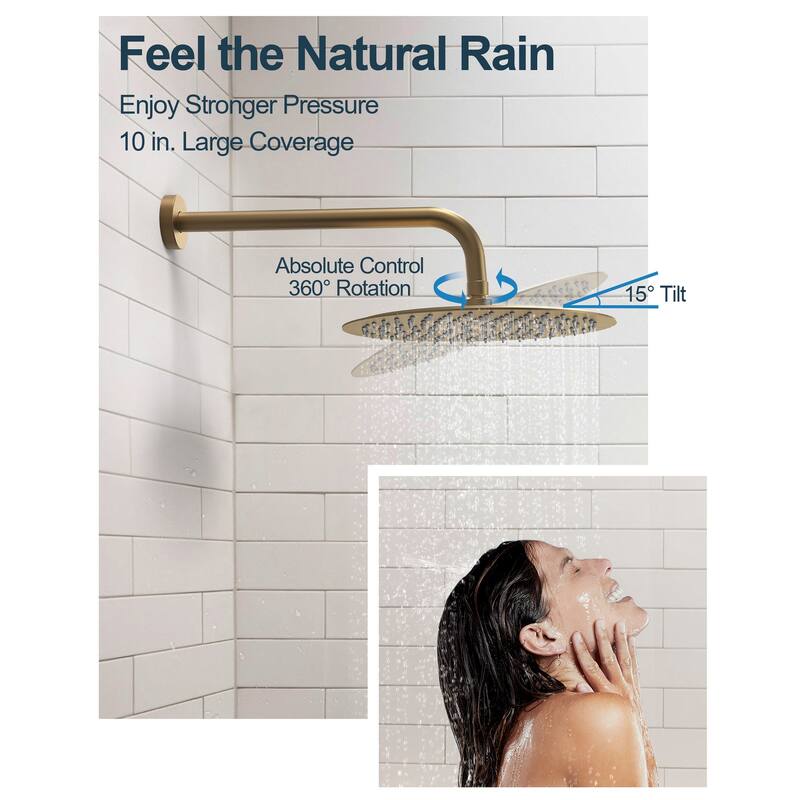GRANDJOY Wall Mounted Shower System 10" Rainfall Shower Head with Handheld Spray