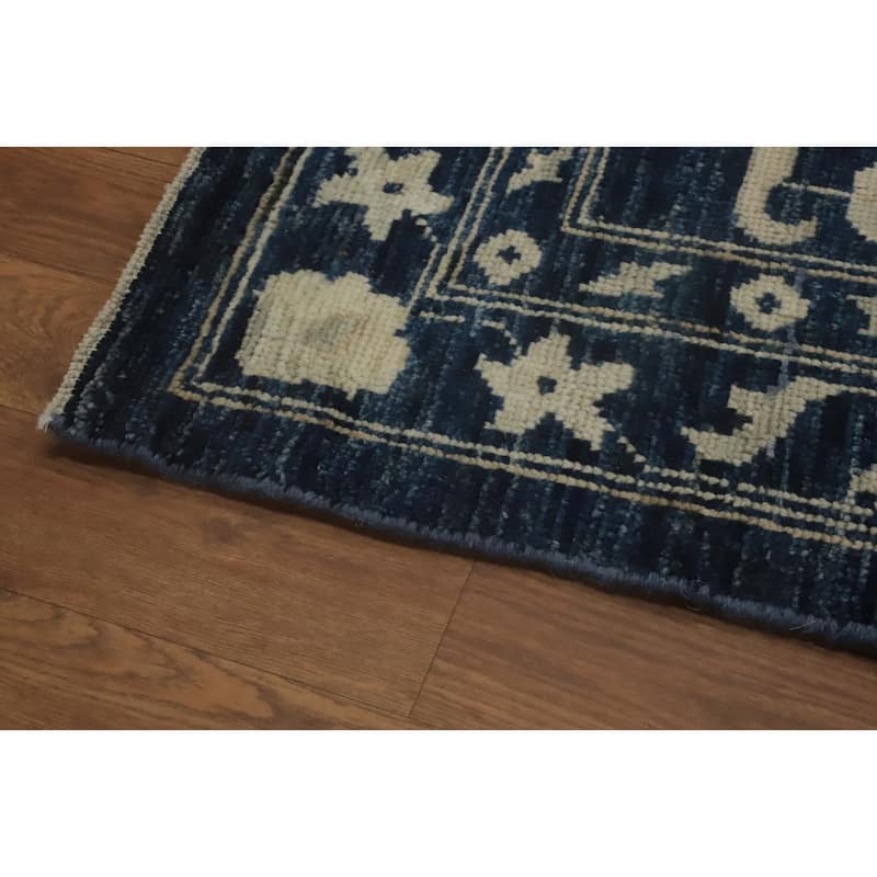 Blue Geometric Oushak Turkish Large Rug, Medallion Geometric Carpet - 14' 8'' X 12' 0''
