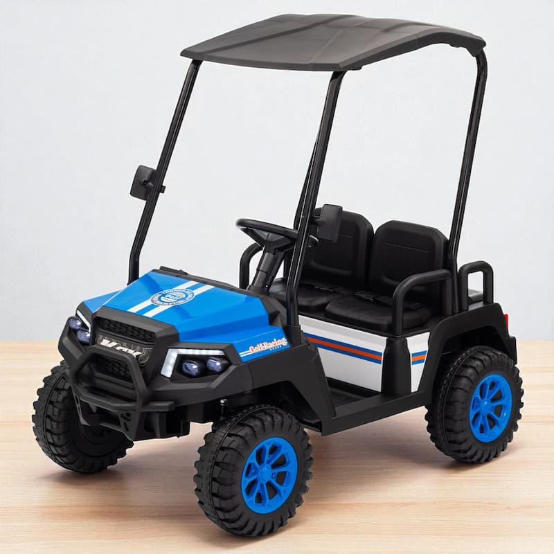 24V XL Kids Ride On Electric Truck with 4 Seats, Remote Control, Dual Motors, Suspension, Bluetooth Audio & Removable Sunshade - Blue
