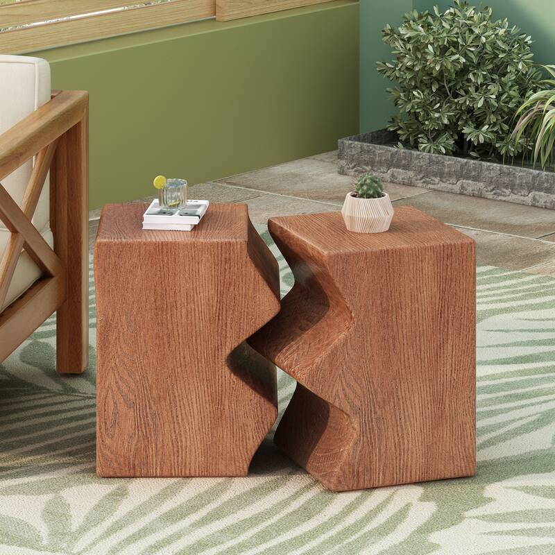 Roomfitters 2-Piece Rectangular MGO Side Table Set, Nesting Faux Wood Accent Tables for Indoor/Outdoor - Natural