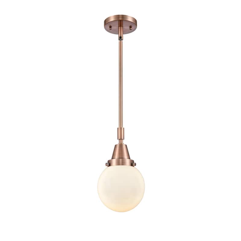 Innovations Lighting 447-1S-11-6 Beacon Pendant Beacon 6" Wide Mini - Antique Copper / Matte White
