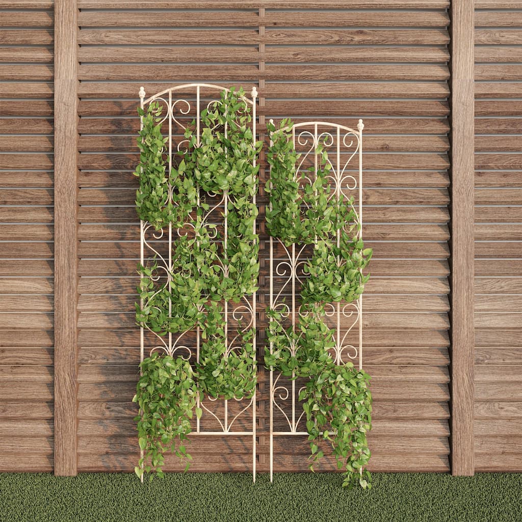 Set of 2 Garden Trellises - Decorative Scroll Metal Panels with 7.75-Inch Stakes by Pure Garden
