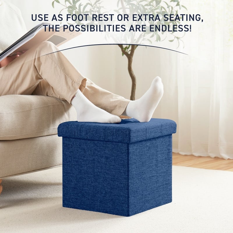 2 Pack - 15" Collapsible Square Cube Storage Ottoman, Perfect for Dorms, Livingroom and Bedroom