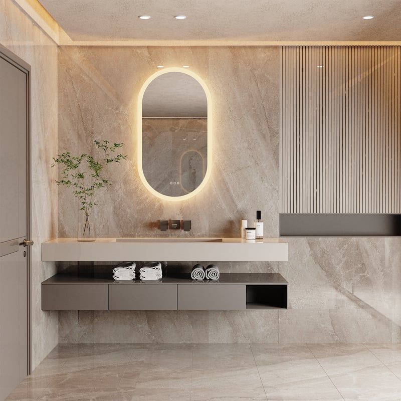 LED Bathroom Mirror Wall Mounted Oval Vanity Backlit Anti-Fog 3 Colors