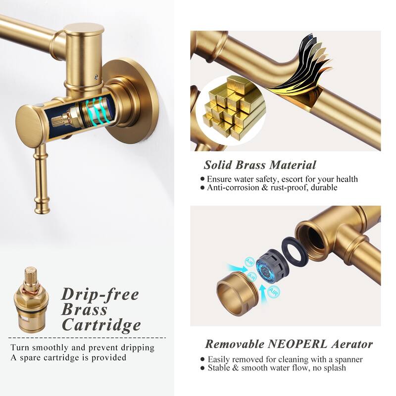 WOWOW 23.5-inch Wall Mount Pot Filler with Double Handle