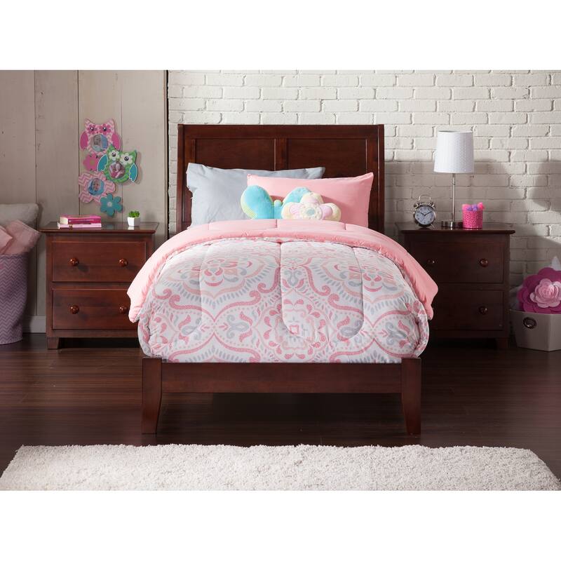 King Platform Bed Walnut Finish - Modern Sleigh Style Bed Frame with Open Footboard