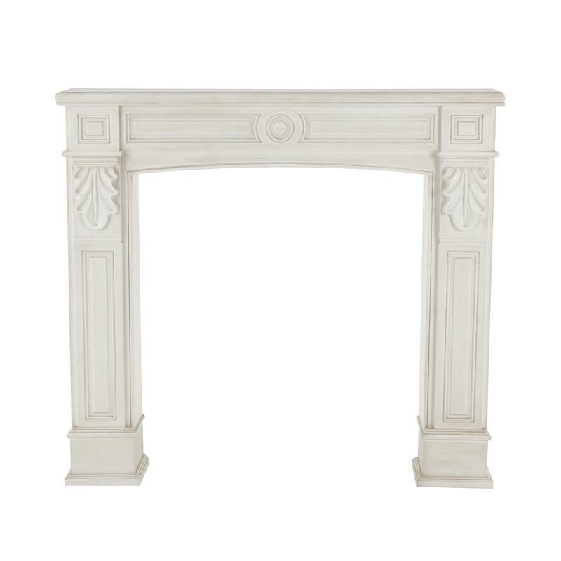 Wooden Freestanding Fireplace Mantle with Leaf Accents - White - Roche River Decor
