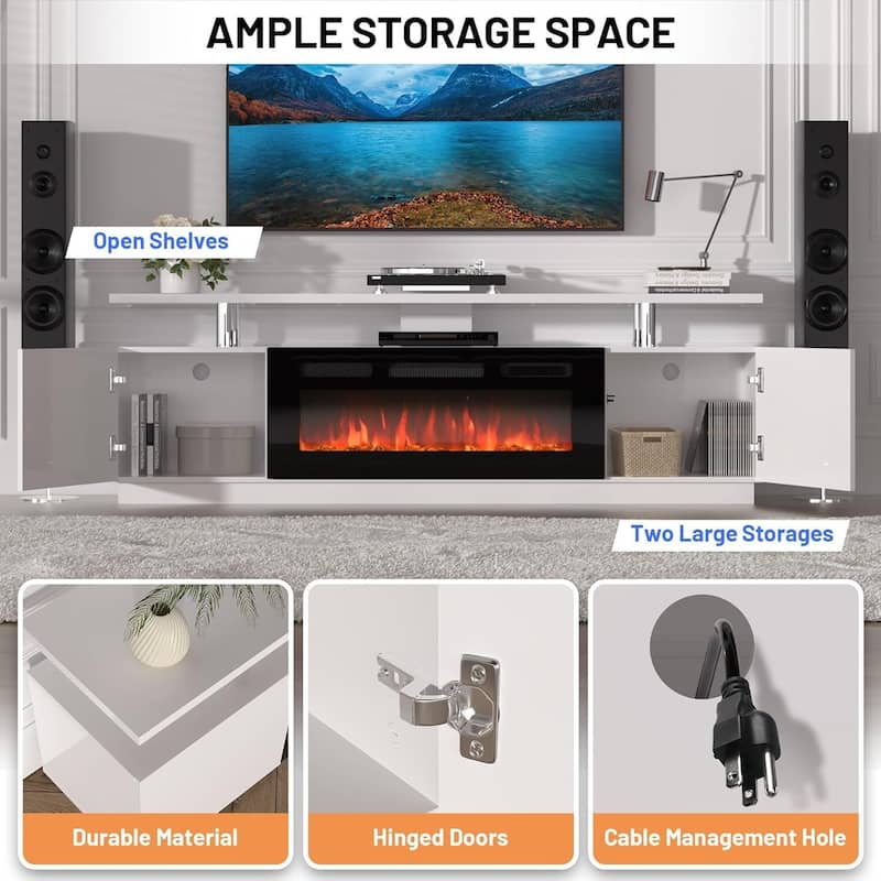 70'' Electric Fireplace Heater 2 Tier TV Stand with 36'' Firplace Entertainment Center - N/A