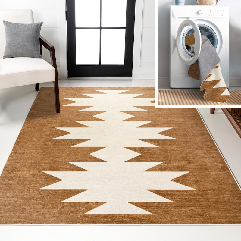JONATHAN Y Adriel Solid Low-Pile Machine Washable Area Rug - 4 X 6 - Terracotta/Cream