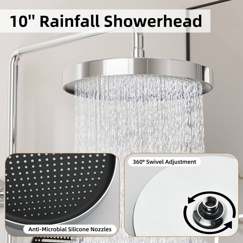Modland 3-Function 11" Rainfall Shower System, Adjustable Slide Bar, 1.59GPM, Brushed Gold/Chrome
