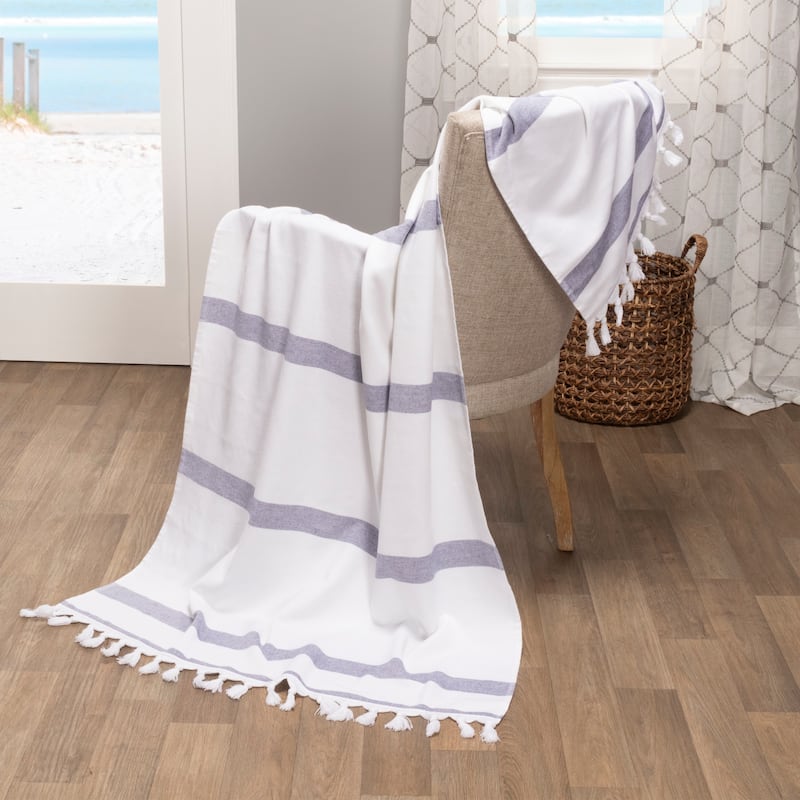 Superior Kai Stripe Fouta Beach Towel with Tassels - 35" x 68"