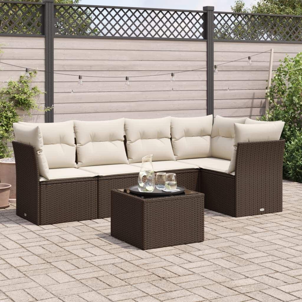 vidaXL Garden Sofa Set Brown PE Rattan, Powder-Coated Steel, Tempered Glass - 21.7 x 21.7 x 14.6
