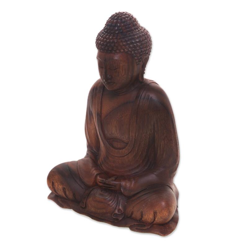 Handmade Serenity Buddha Wood statuette (Indonesia)
