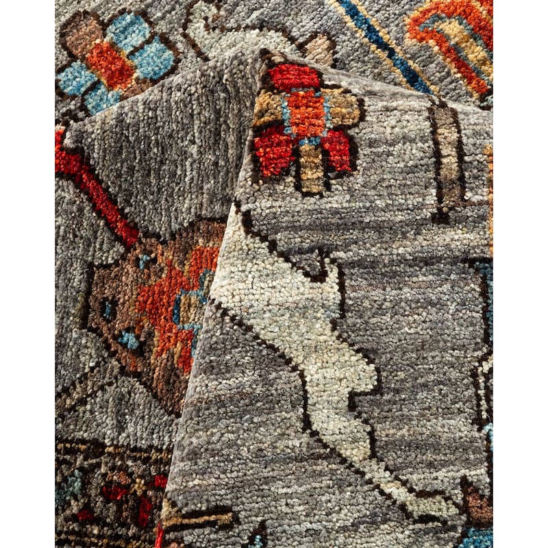 Hand Knotted Traditional Tribal Wool Gray Area Rug - 6' 3" x 9' 0"