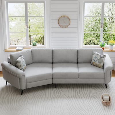 111" 3 Seater Sofa Couch, Chenille Curved Sofa Couch with 2 Printed Pillows Modern Upholstered Sofa for Living Room
