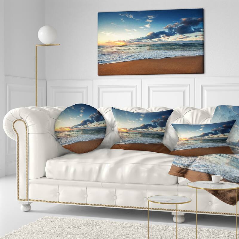 Sunrise and Glowing Waves in Ocean - Seashore Canvas Wall Art