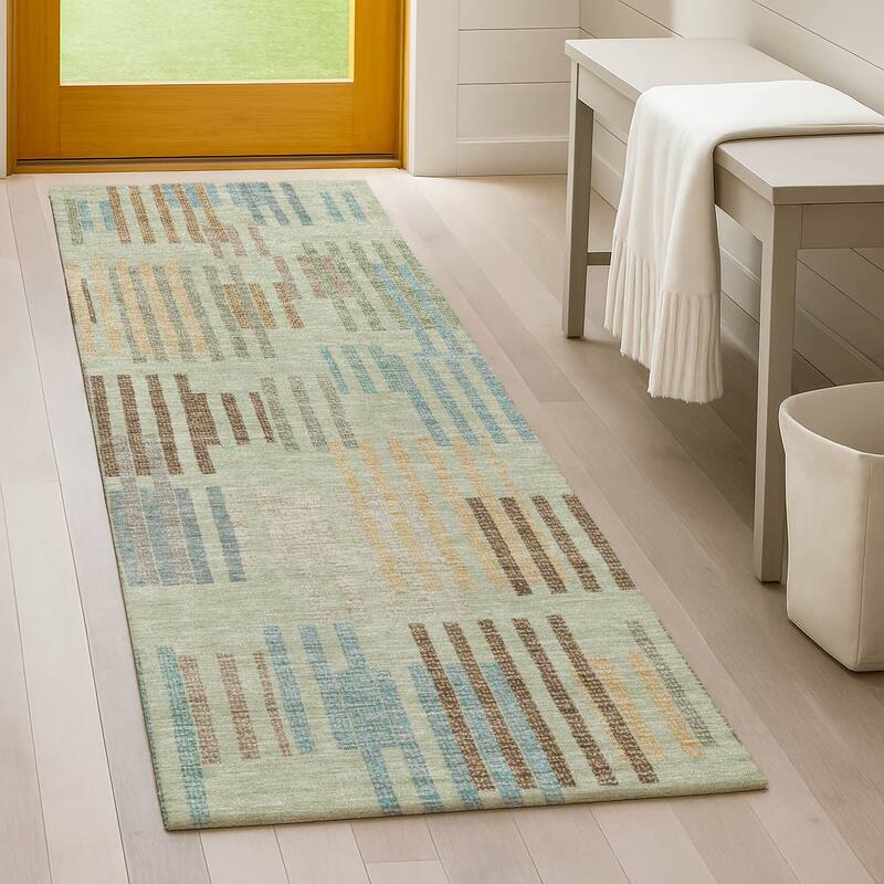 Machine Washable Indoor/ Outdoor Modern Pines Chantille Rug