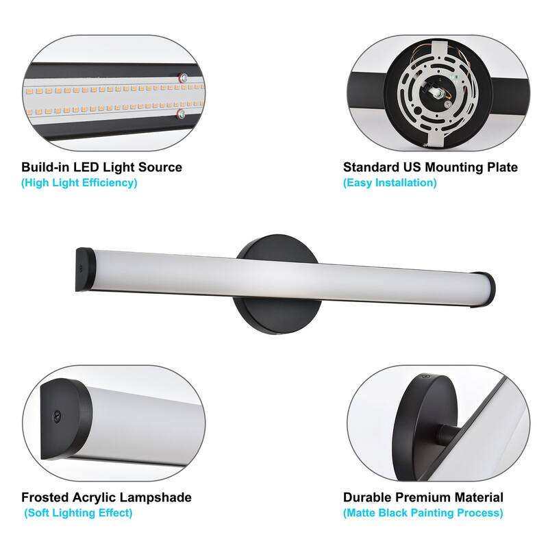 Modern 24" Black LED Bathroom Light