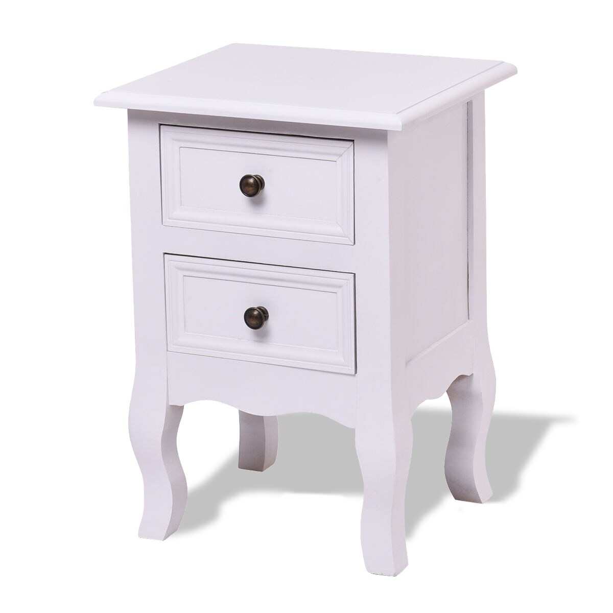 Shop Curved Legs Paulownia Wood Nightstand With 2 Drawers White White Overstock 28423695