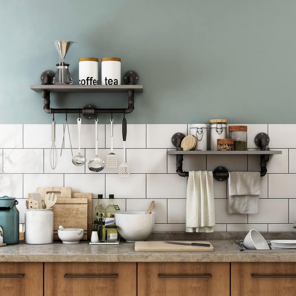 Andre Industrial Grey Floating Shelf (Set of 2) by Furniture of America - 23.62"W x 9.45"D x 10.72"H