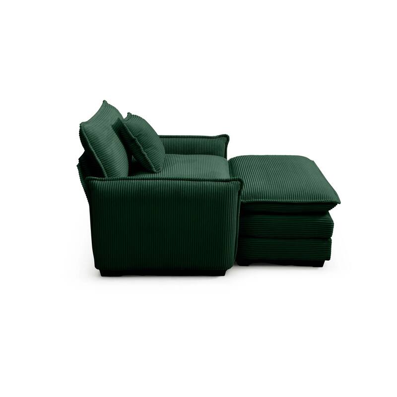 Ergonomic Corduroy Single Sofa Chair with Ottoman and Pillow