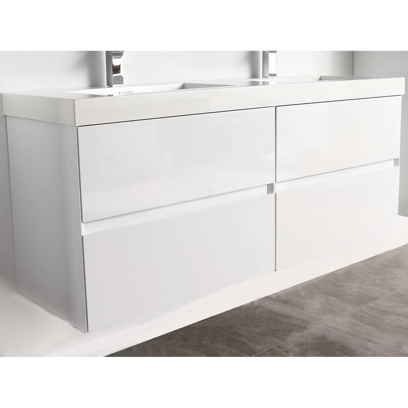 Blossom Wall Mounted Floating Bathroom Vanity with Double Acrylic Sink