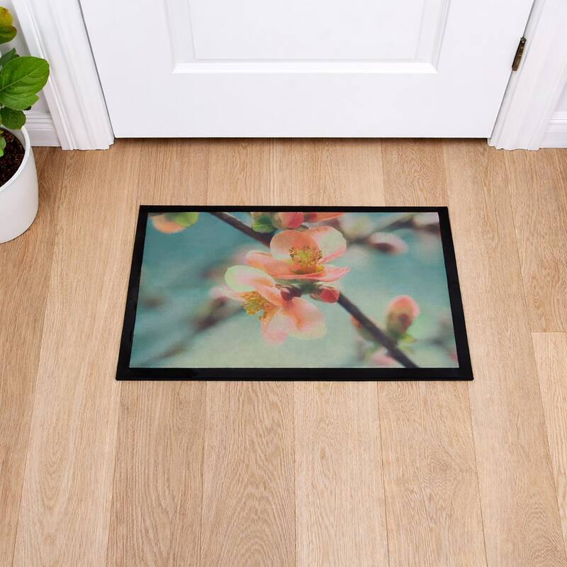Indoor Printed Door Mat Flower PVC Polyester Rug 24x16 Pink - 16 W x 24 L x 1/16 H