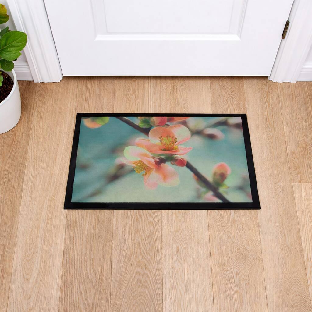 Indoor Printed Door Mat Flower PVC Polyester Rug 24x16 Pink - 16 W x 24 L x 1/16 H