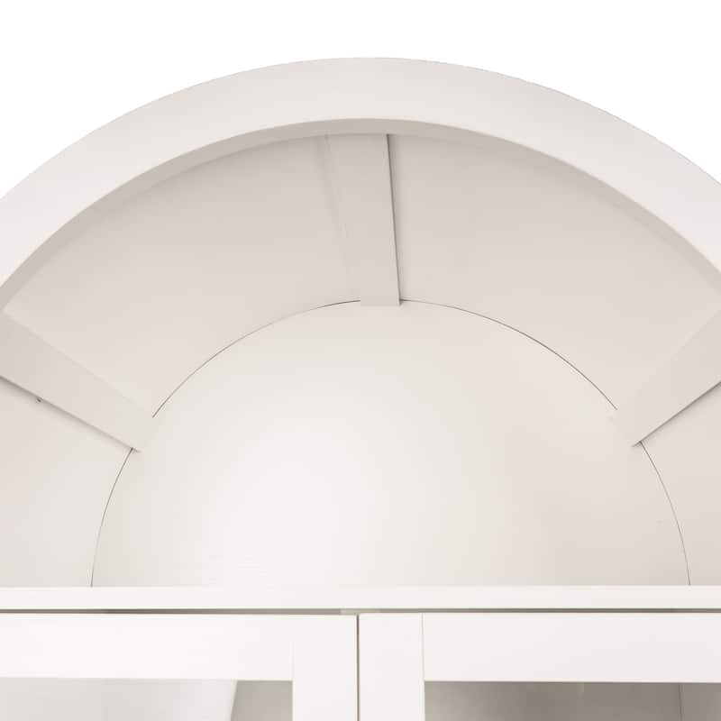Arched Kitchen Pantry Cabinet with Glass Door, Farmhouse 71" Storage Cabinet with Adjustable Shelves & Barn Door Design