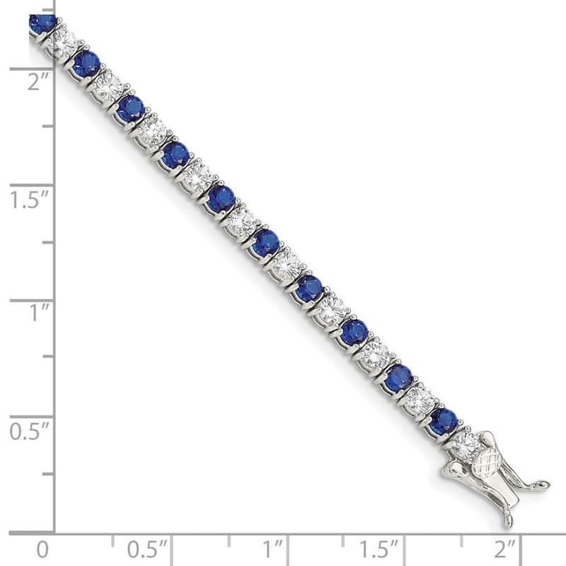 Curata 925 Sterling Silver Polished Safety clasp Box Catch Closure Blue and White CZ Cubic Zirconia Simulated Diamond Bracelet 7