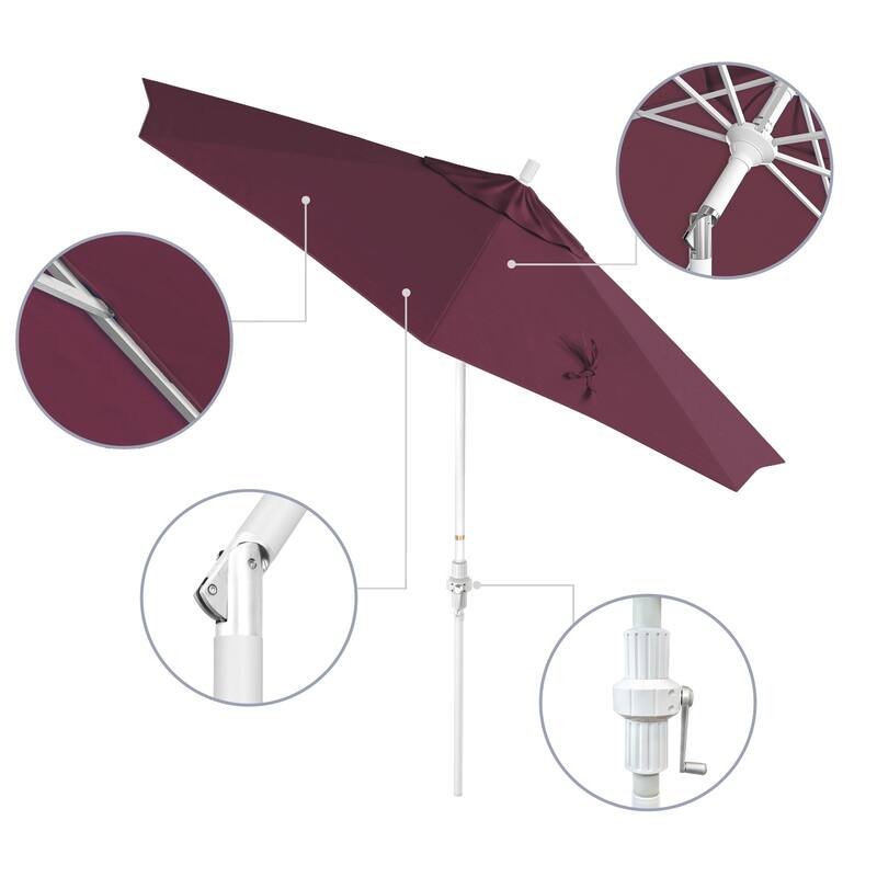 California Umbrella 9' Rd Golden State Series Patio Umbrella White Aluminum Frame Crank Lift Collar Tilt Pacifica Pacific Blue