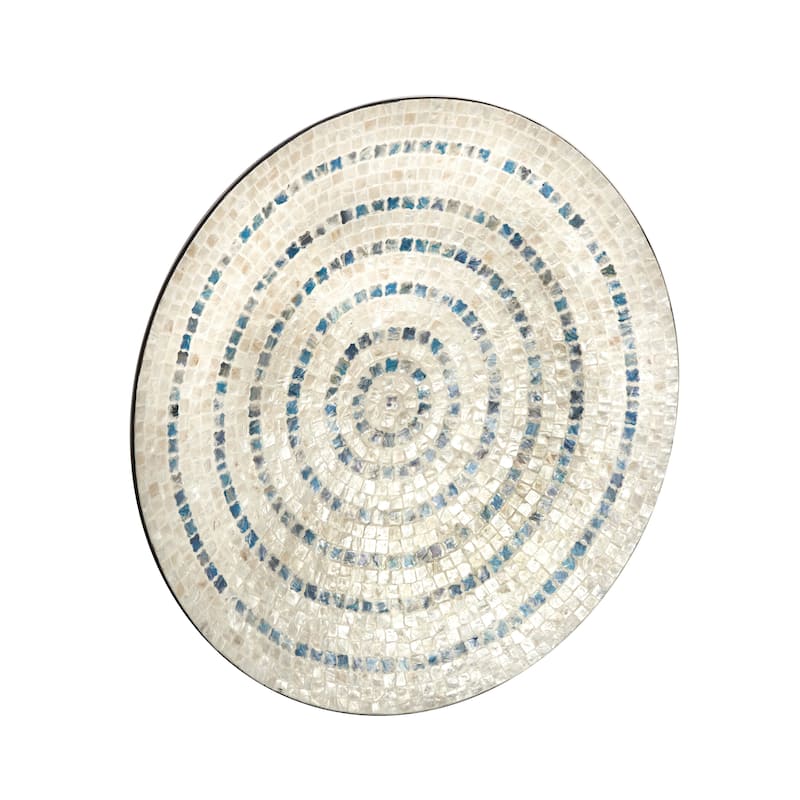 Beige Mother of Pearl Shell Handmade Mosaic Plate Home Wall Decor with Blue Accents