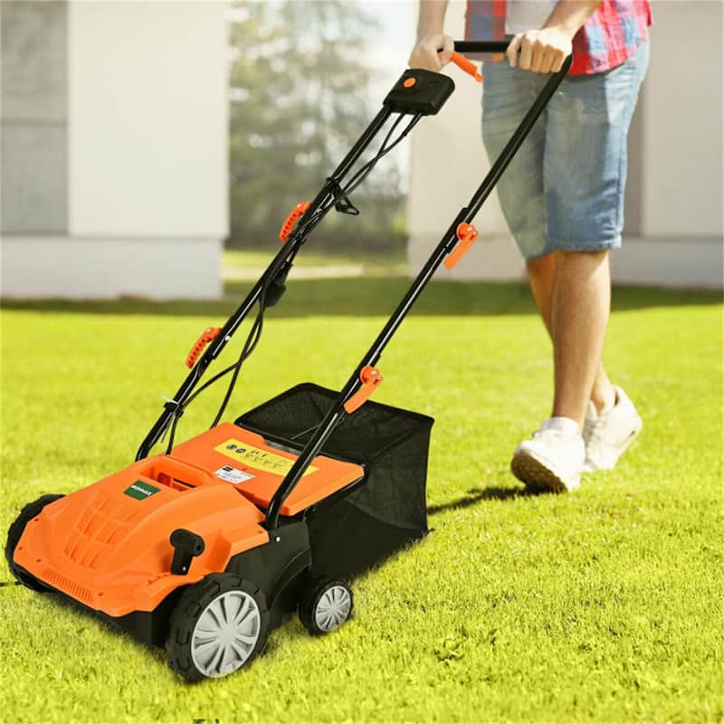 12-AMP Corded Electric Scarifier & Dethatcher 13" Cutting Width with 40L Grass Collection Bag - 40" x 20" x 40"