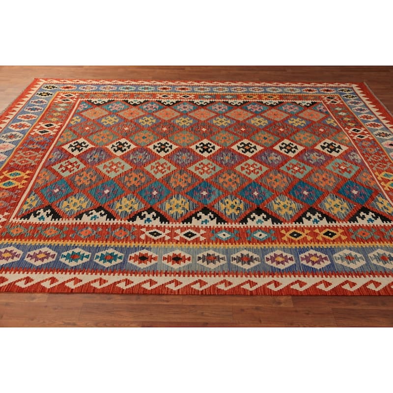 Kilim Oriental Area Rug Flatweave Bedroom Reversible Wool Carpet - 8'4"x 9'8"