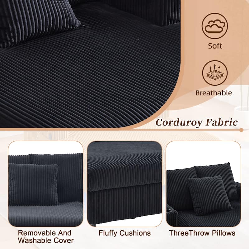 GDFStudio - Corduroy Recliner Sofa with USB Charging, RGB LED Light Strip - Suitable for Living Room and Bedroom