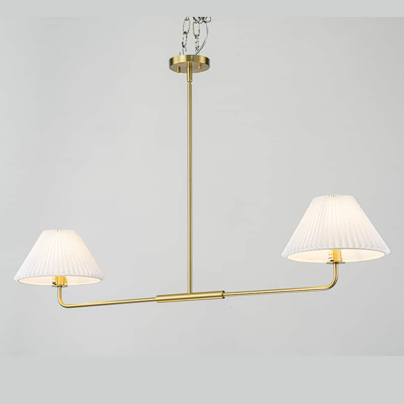 2-Light Modern Gold & Black Linear Pleated Fabric Pendant Kitchen Island Light - Gold