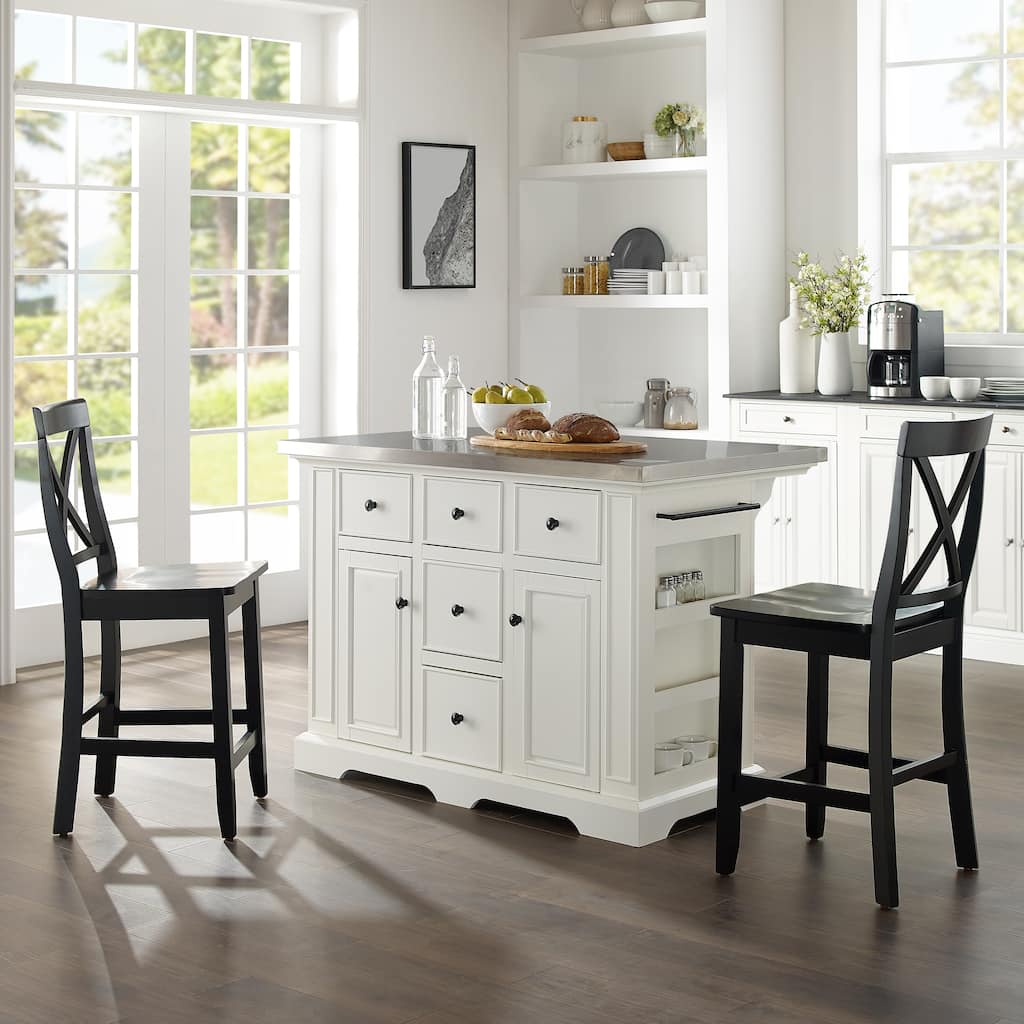 Crosley Julia Island with X-Back Stools - 60"d x 50"w x 41"h