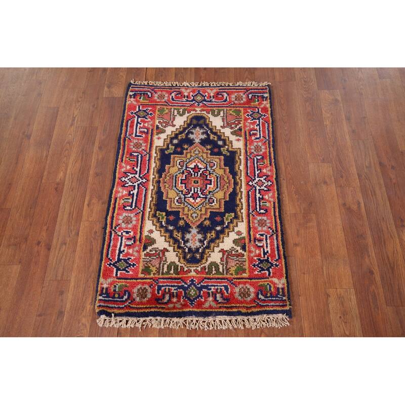 Navy Blue Heriz Serapi Accent Rug Handmade Traditional Wool Carpet - 2'0" x 3'0"