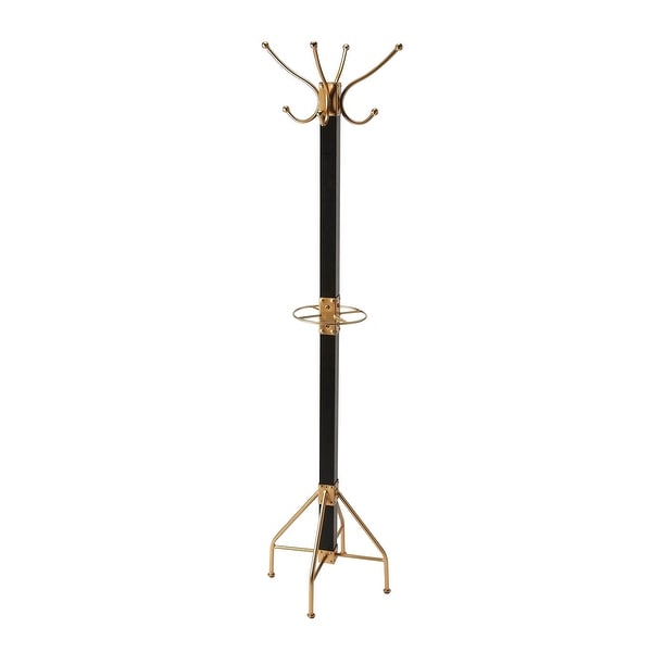 Offex Logan Square Black Gold Coat Rack w 4 Extra Long Double