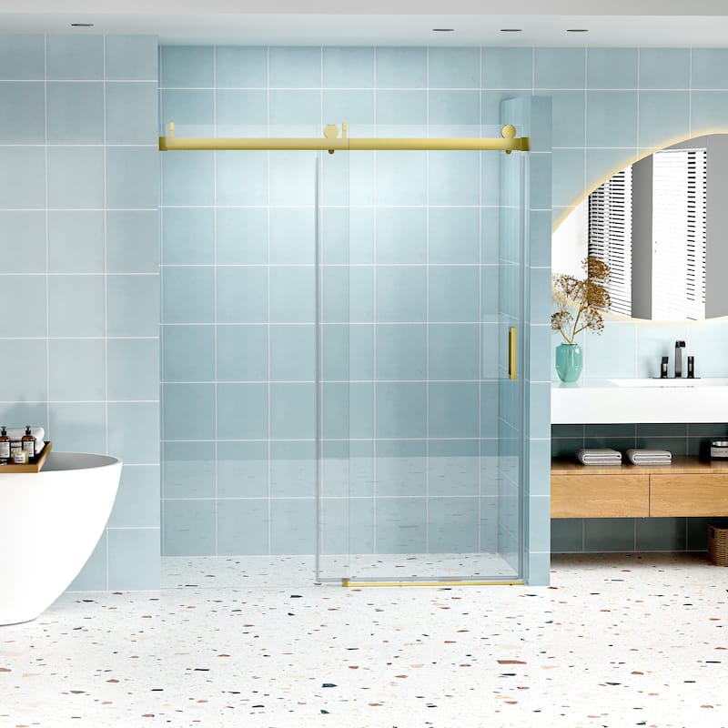 60" x 76" Single Sliding Frameless Soft-closing Shower Door - 60" x 76" - Gold