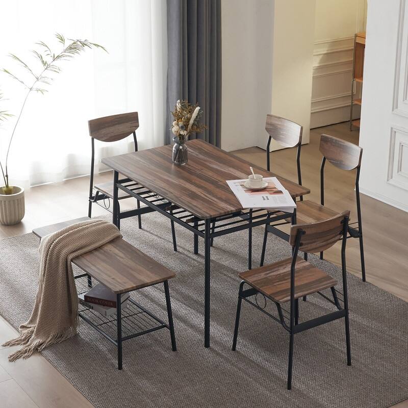 Steel Frame 6-Piece Modern Dining Set for Kitchen - Natural Color