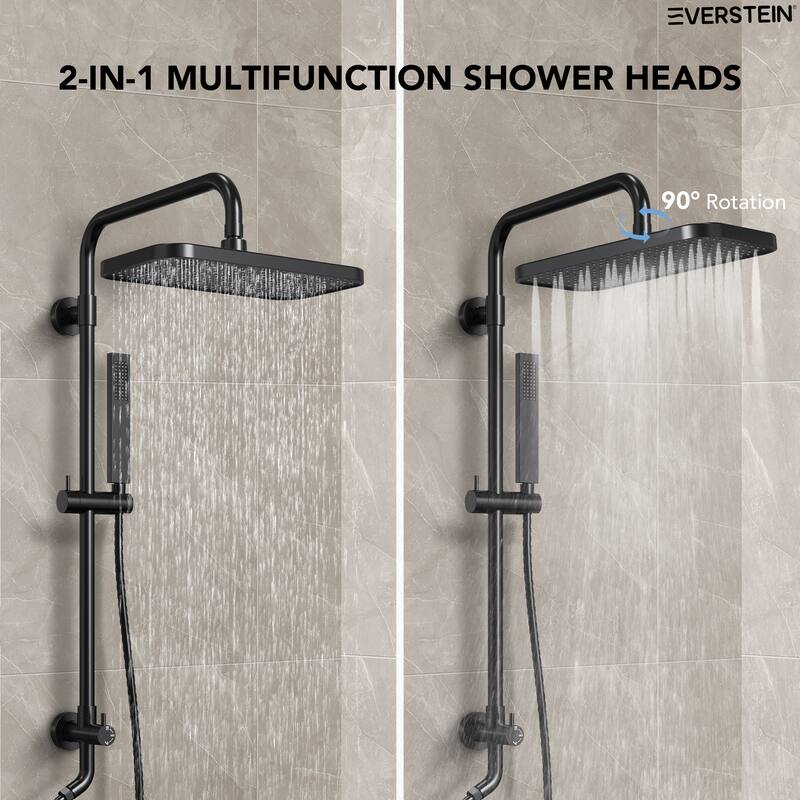 Everstein 2-in-1 Matte Black Shower System with Rainfall & Handheld Shower, 5 Spray Modes