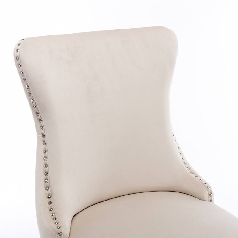 Modern Velvet Upholstered Wing-Back Dining Chair with Nailhead Trim/Solid Wood Legs-Set of 2-Beige