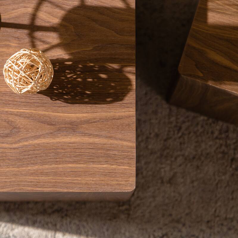 MDF Modern Nesting Imitation Wood Grain Coffee Table, Cube Side Table, Set for Small Space Living Room Bedroom-Set of 2