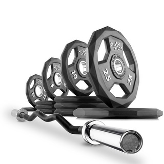 XMark XM-36701-BLACK-3377-BAL-95 Olympic Curl Bar Set With 95 lb Olympic Plates
