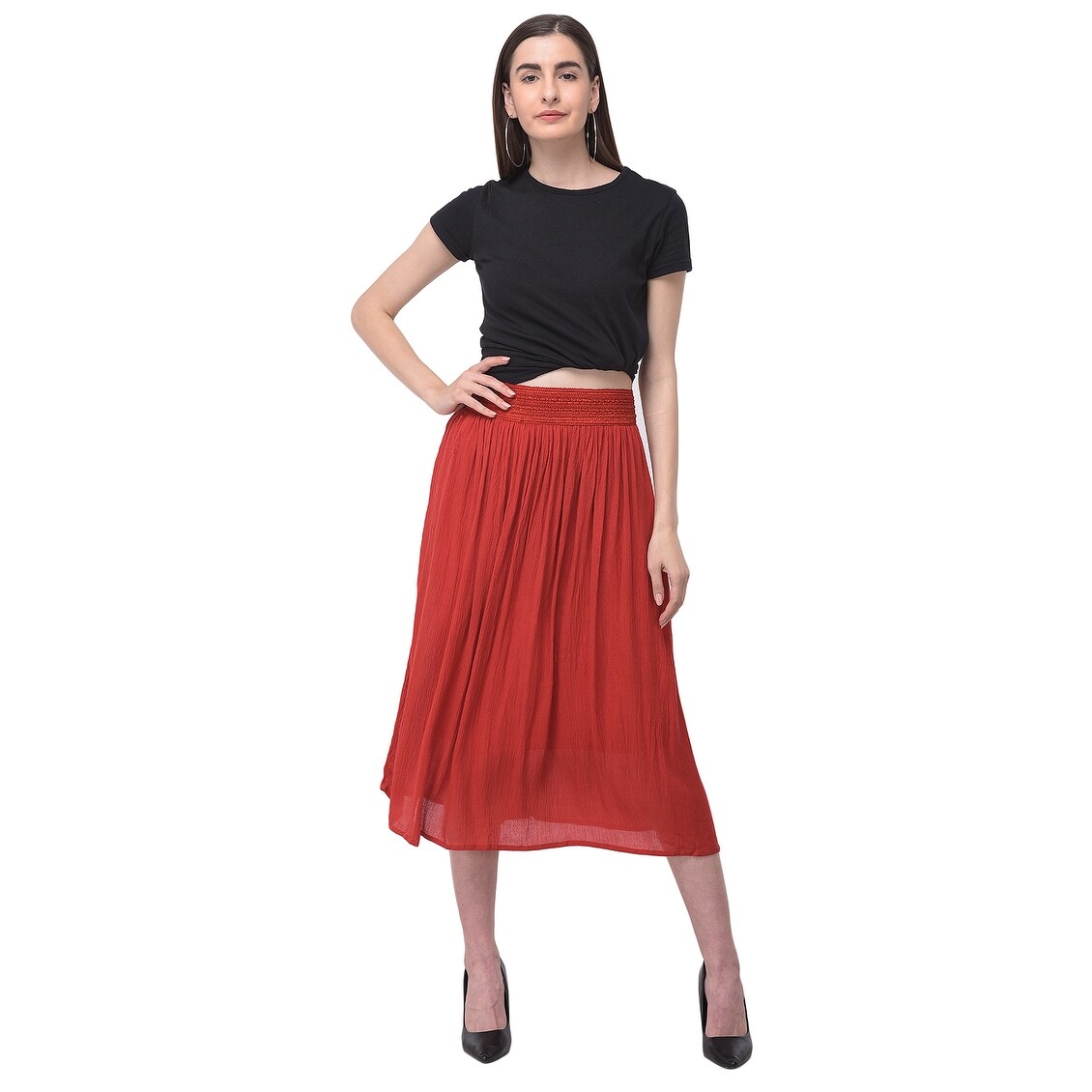 red skirts mid length