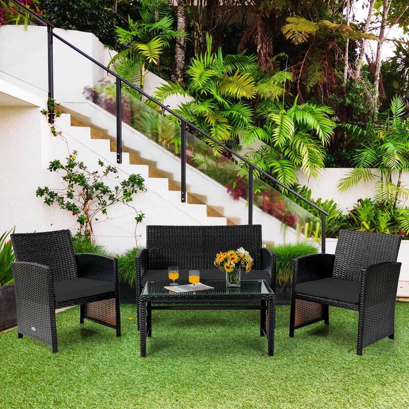 Costway 8PCS Patio Rattan Furniture Set Cushioned Chair Sofa Coffee
