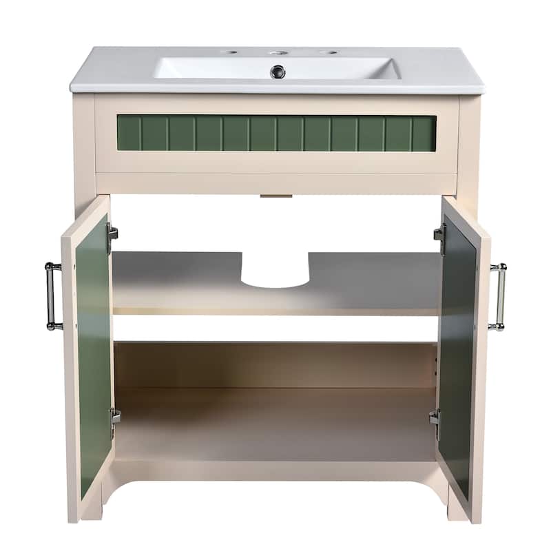 Bathroom Vanity with Sink Combo Set, Bathroom Storage Cabinet with Height Adjustable Shelf, Vanity Set with Ceramic Sink